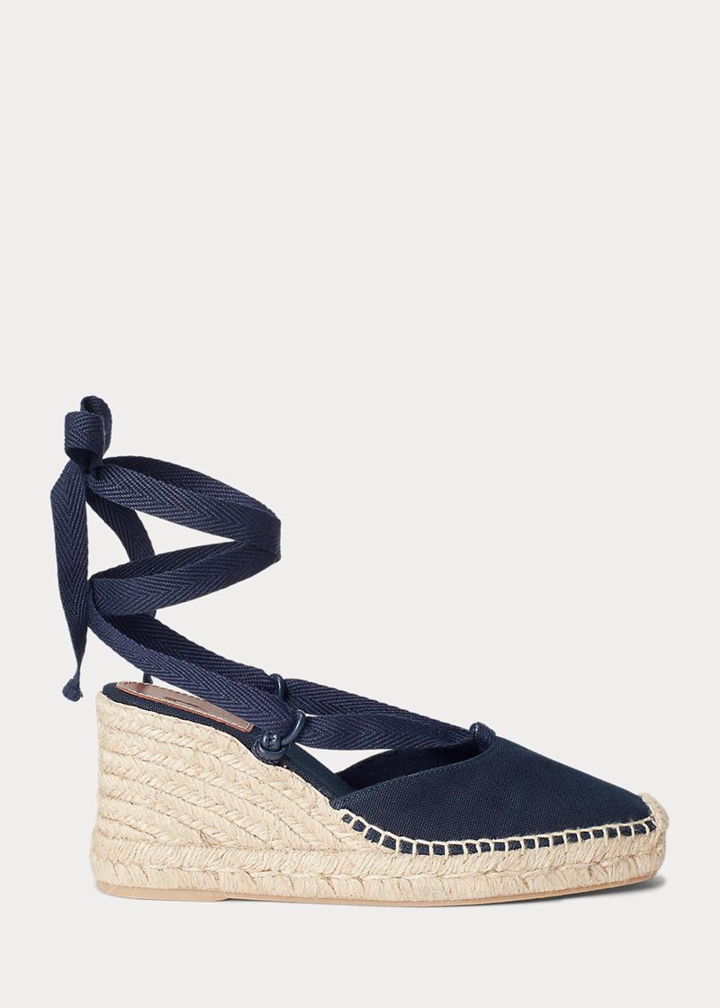 Sandalias Polo Ralph Lauren Mujer Lona Wedge Espadrilles Chile Azul Marino UGIOS-1392